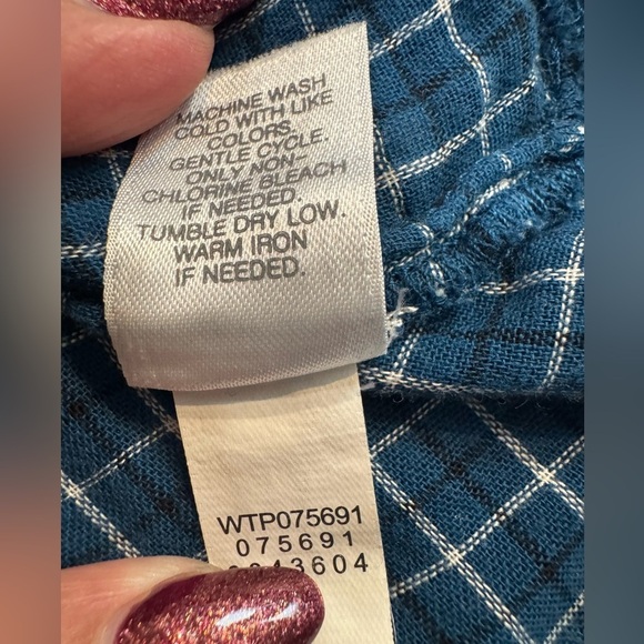 J Jill 100% Cotton Tunic Button Down Blue Plaid Flannel Feel Pockets - Picture 12 of 12